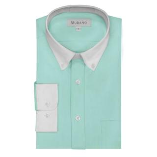 【MURANO】馬卡龍色系白領撞色長袖襯衫(台灣製、現貨、湖水綠)
