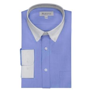 【MURANO】馬卡龍色系白領撞色長袖襯衫(台灣製、現貨、時尚藍)