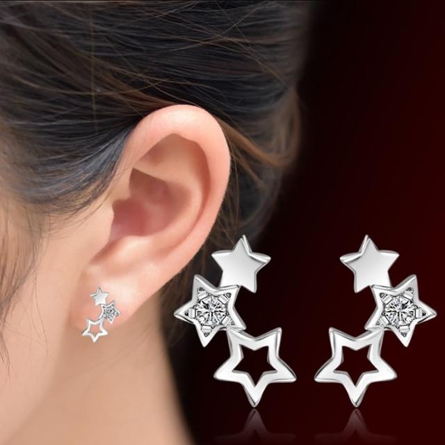 【Emi 艾迷】韓系極簡系列星星相連鋯石 925銀針 耳環