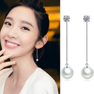 【Emi 艾迷】韓系永恆氣質點鑽流線珍珠 925銀針 耳環