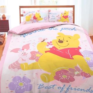 【享夢城堡】單人床包雙人兩用被套三件組(迪士尼小熊維尼Pooh 迪士尼粉紅季-米黃.粉)