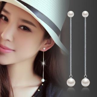 【Emi 艾迷】韓系925銀針美學演化雙珍珠流線垂墜耳環