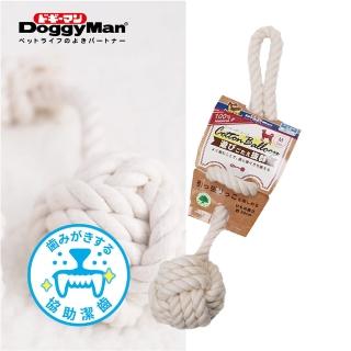 【Doggy Man】犬用天然棉質長結繩潔牙遊戲球-M(寵物用品)