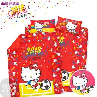 【享夢城堡】雙人加大床包涼被四件組(HELLO KITTY 2018世足-粉.紅)