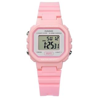 【CASIO 卡西歐】卡西歐輕巧復古LED計時防水鬧鈴橡膠手錶 粉色 29mm(LA-20WH-4A1)