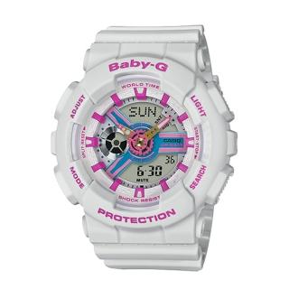 【CASIO 卡西歐】BABY-G 90年代色彩 雙顯女錶 樹脂錶帶 藍X紫色錶面 防水100米 世界時間(BA-110NR-8A)