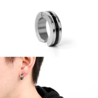 【玖飾時尚】鋼製二側銀中間黑夾式耳環(耳夾)