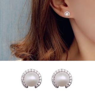 【Emi 艾迷】韓系夢幻日出印象細膩珍珠鋯石 耳環 925銀針