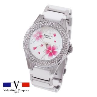 【Valentino Coupeau】櫻花紛飛晶鑽框陶瓷+不鏽鋼帶女錶(范倫鐵諾 古柏 VCC)