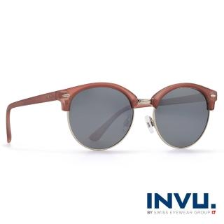 【INVU瑞士】來自瑞士濾藍光偏光經典上眉圓框水銀太陽眼鏡(霧棕 T1805C)