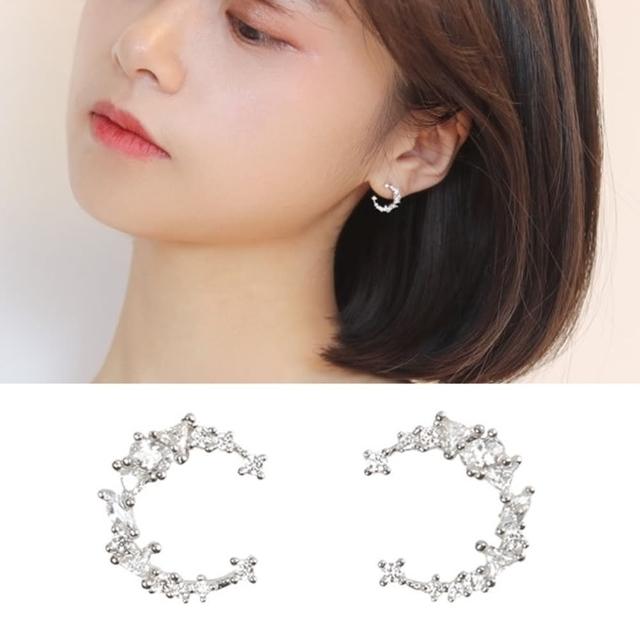 【Emi 艾迷】韓系優雅迷人彎月鋯石耳環 925銀針