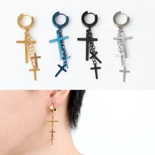【玖飾時尚】鋼製墜垂3個十字架耳環(耳針)