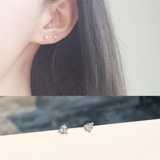 【Emi 艾迷】韓系花現爭妍迷你三角形鋯石微鑲925銀針耳環