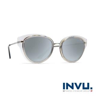 【INVU瑞士】來自瑞士濾藍光偏光明星感透膜反光細框太陽眼鏡(透灰 T1952C)