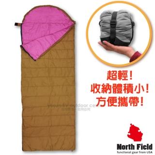 【美國 North Field】丸洗 15℃超輕全開式信封型化纖睡袋/附壓縮袋(20075 沙色/夢幻紫)