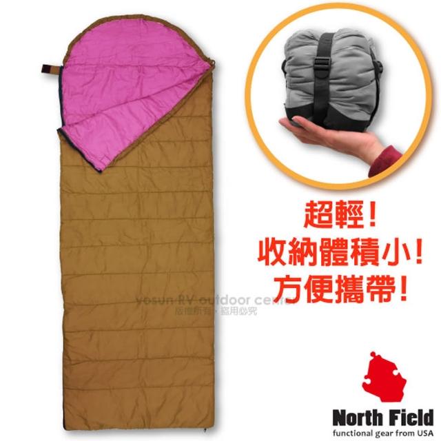 【美國 North Field】丸洗 15℃超輕全開式信封型化纖睡袋/附壓縮袋(20075 沙色/夢幻紫)