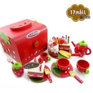 【17mall】草莓蛋糕點心木製玩具手提組(家家酒 木製玩具35件)