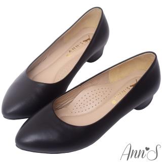 【Ann’S】最高實穿性-頂級小羊皮素面微尖頭低跟包鞋(黑)