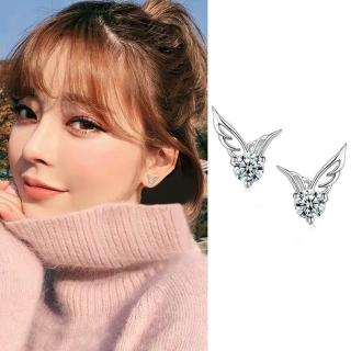 【Emi 艾迷】韓系925銀針神秘天使翅膀點鑽微鑲耳環