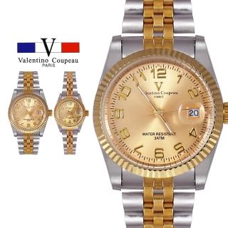 【Valentino Coupeau】數字金銀雙色帶不鏽鋼殼帶男女手錶(范倫鐵諾 古柏 VCC)