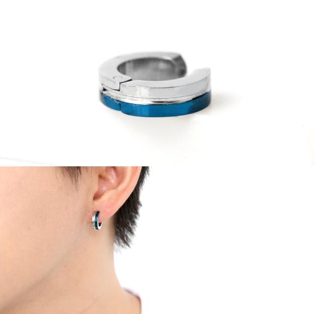 【玖飾時尚】鋼製銀色mix藍色夾式耳環(夾式)
