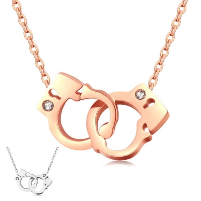 【I.Dear Jewelry】銬心-西德鋼-造型手銬晶鑽鈦鋼項鍊(2色)
