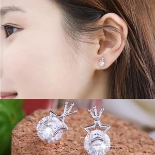 【Emi 艾迷】韓系925銀針低調公主星星皇冠鋯石點綴耳環