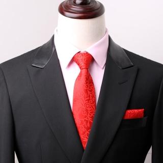 【拉福】拉花領帶8cm寬版領帶拉鍊領帶(大紅)