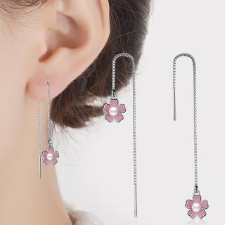 【Emi 艾迷】韓系 清新女孩 櫻花 珍珠 耳線 925銀針 耳環