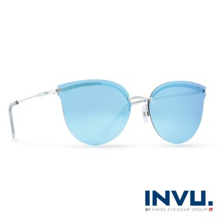 【INVU瑞士】來自瑞士濾藍光偏光時尚金屬平面太陽眼鏡(水銀藍 T1802C)