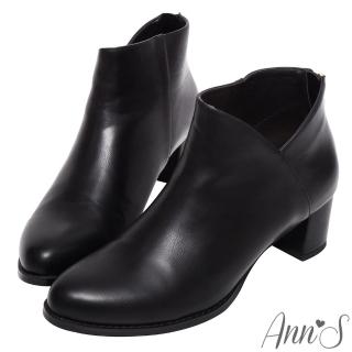 【Ann’S】纖瘦視覺-側V素面粗跟短靴(黑)