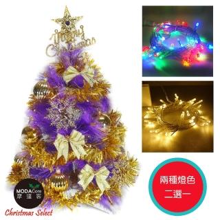 【摩達客】耶誕-2尺/2呎-60cm台灣製特級紫色松針葉聖誕樹(含金色系配件/含LED50燈彩色燈串-插電式透明線)