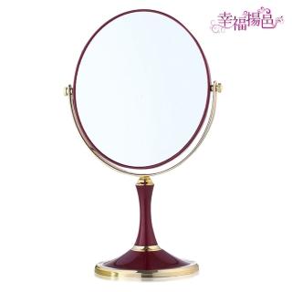 【幸福揚邑】8吋超大歐式時尚梳妝美容化妝放大雙面桌鏡(橢圓鏡-酒紅)