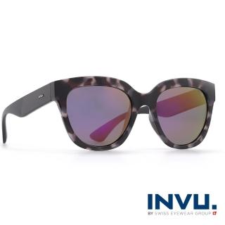 【INVU瑞士】來自瑞士濾藍光偏光明星感彩膜反光粗框太陽眼鏡(豹紋白 T2805C)