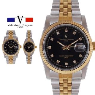 【Valentino Coupeau】蠔式黑面晶鑽金銀不鏽鋼男女手錶(范倫鐵諾 古柏 VCC)