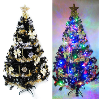 【摩達客】耶誕-5尺/5呎-150cm台灣製時尚豪華版黑色聖誕樹(含金銀色系配件/含100燈LED燈彩光2串)