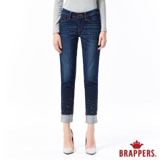【BRAPPERS】女款 新美腳ROYAL系列-中低腰彈性鑲鑽直筒褲(藍)
