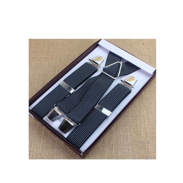 【拉福】吊帶X夾紳士吊帶附紙盒(灰直紋.深藍接近黑)
