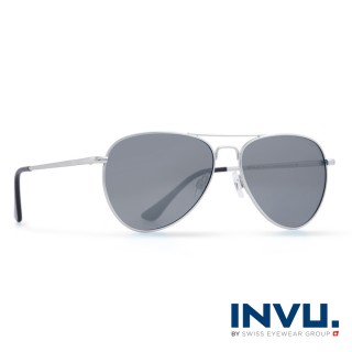 【INVU瑞士】來自瑞士濾藍光偏光飛行員款小臉太陽眼鏡(磨砂銀 T1803C)