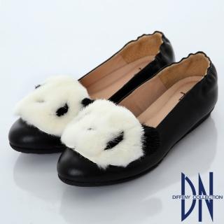 【DN】甜美俏皮 立體絨毛熊貓平底鞋(黑)