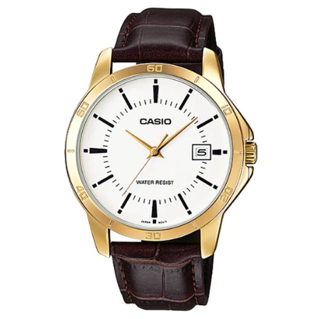 【CASIO 卡西歐】時尚新貴金指針腕錶-羅馬白面(MTP-V004GL-7A)