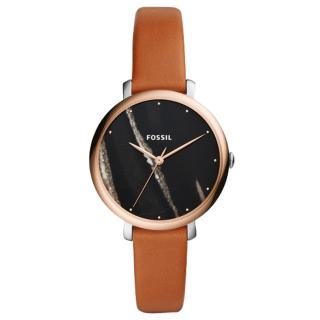【FOSSIL】大理石紋指針女錶 皮革錶帶 黑色大理石紋 防水(ES4378)