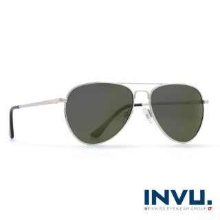 【INVU瑞士】來自瑞士濾藍光偏光飛行員款小臉水銀黃太陽眼鏡(白金 T1803A)