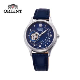 【ORIENT 東方錶】HAPPY STREAM系列 藍月奇蹟鏤空機械錶 皮帶款 藍色 - 36mm(RA-AG0018L)