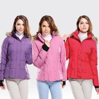 【SAMLIX 山力士】JIS90%女防潑水羽絨保暖外套#326(粉紅.紫色.紅色)
