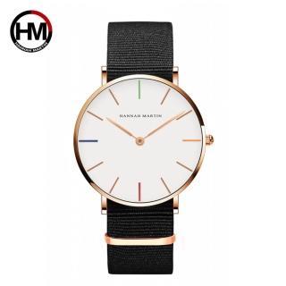 【HANNAH MARTIN】彩色刻度設計感腕錶-金框 黑帶-36mm(HM3690-B36-FN)