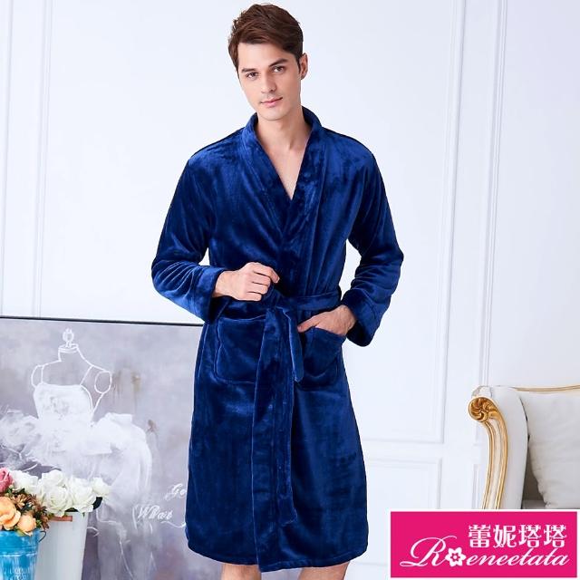 【蕾妮塔塔】極暖柔軟水貂絨 男性長袖睡袍(20242深藍色)