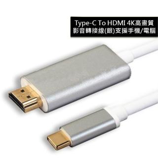 TYPE-C TO HDMI 4K高畫質影音轉接線(銀/支援手機電腦)