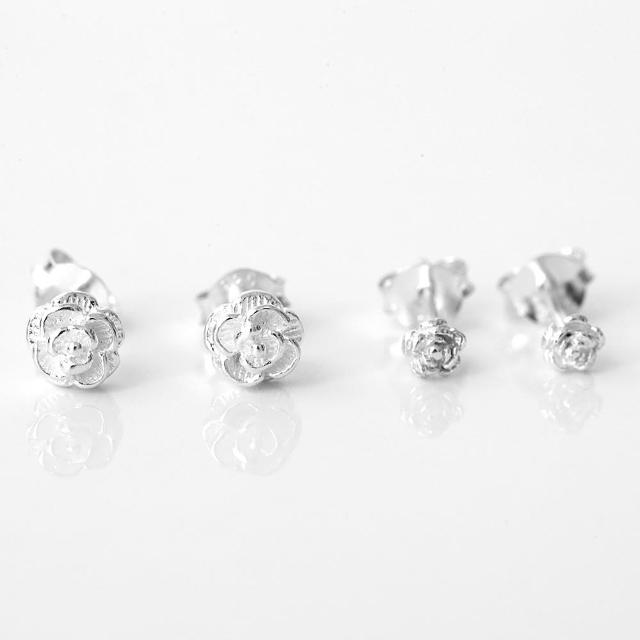 【玖飾時尚】精緻玫瑰花耳針耳環(925純銀)