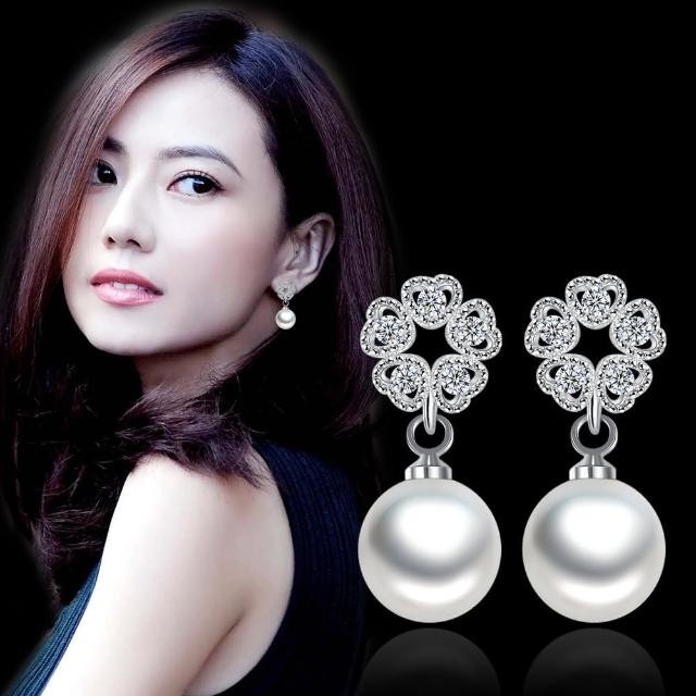 【Emi 艾迷】韓系 925銀針 無可比擬愛心環繞花瓣珍珠鋯石 耳環